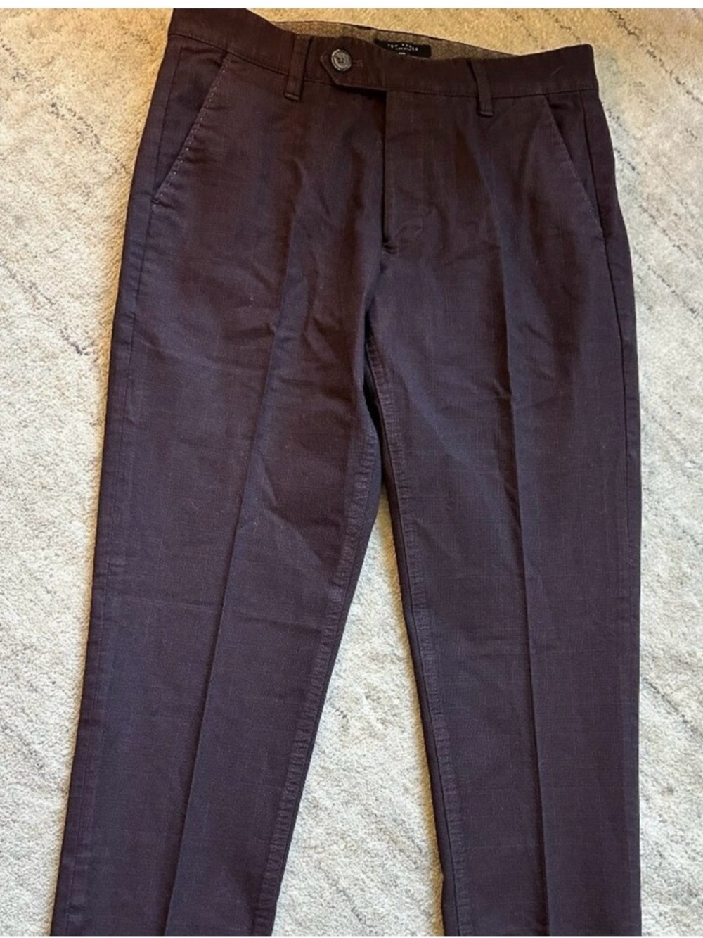 Ted Baker Maroon Textured Pants with Subtle Patterned Lining